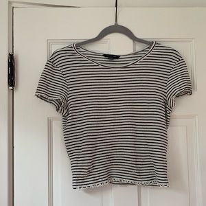 Black and White Striped Tee with Ruffled Edges, American Eagle, Size Extra Small